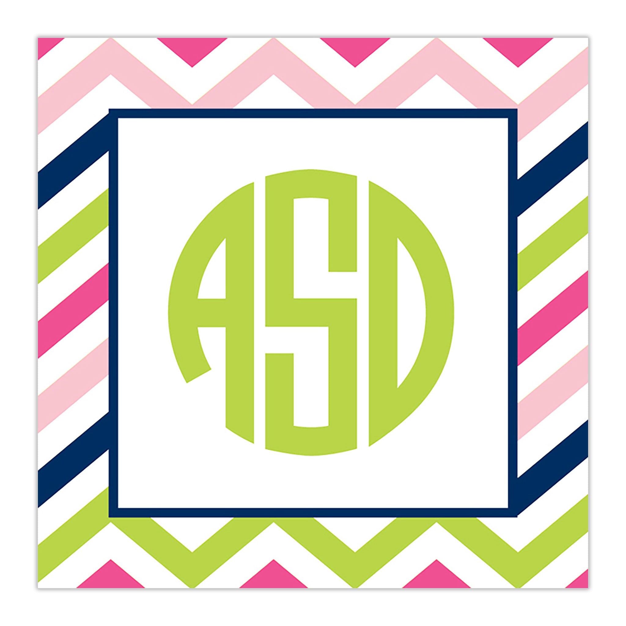 Chevron Pink, Navy & Lime Square Sticker