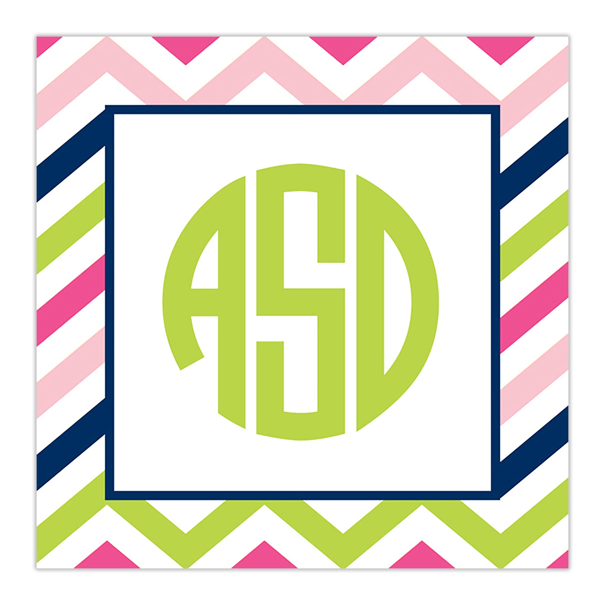 Chevron Pink, Navy & Lime Square Sticker