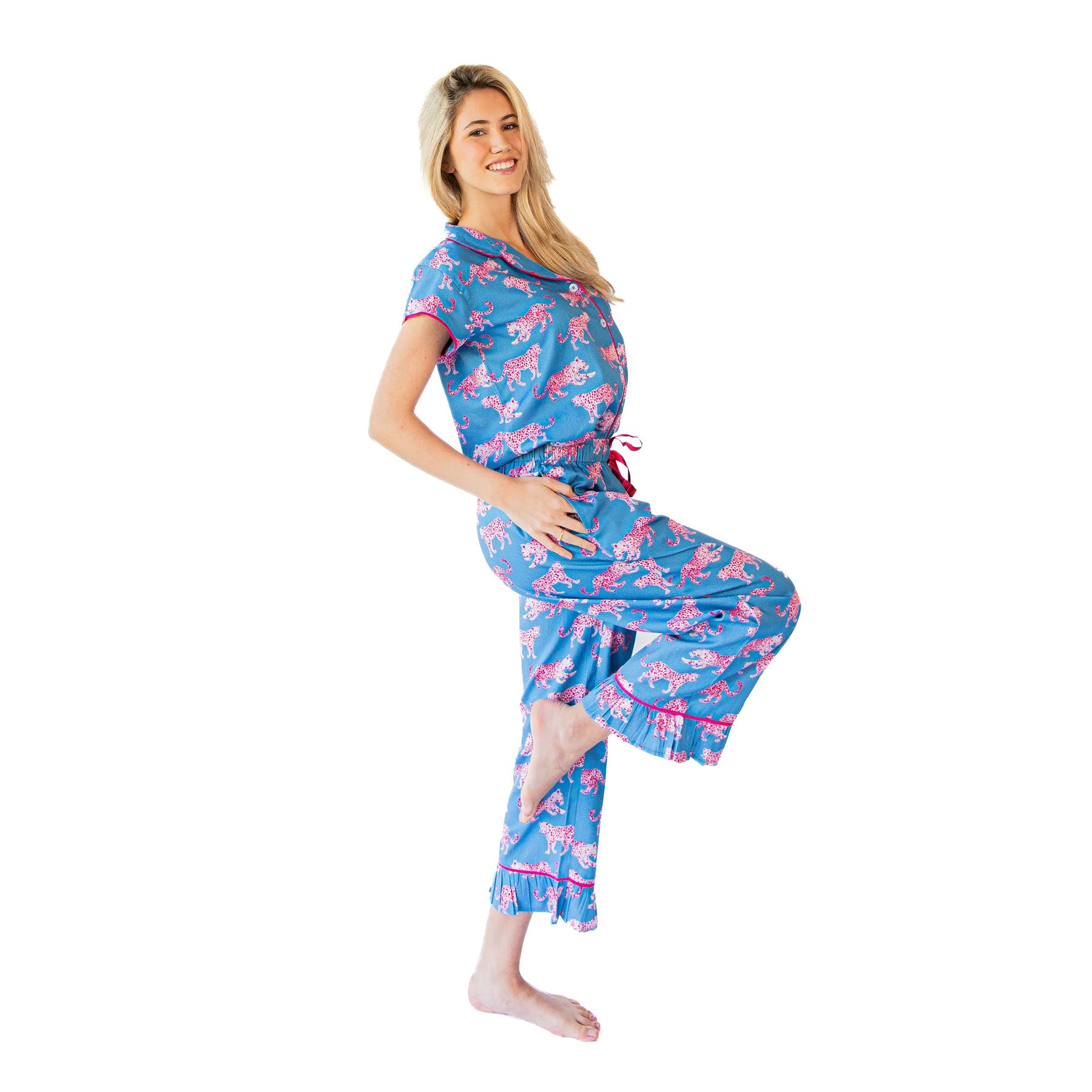 Pink Leopard Capri Pajama Sets