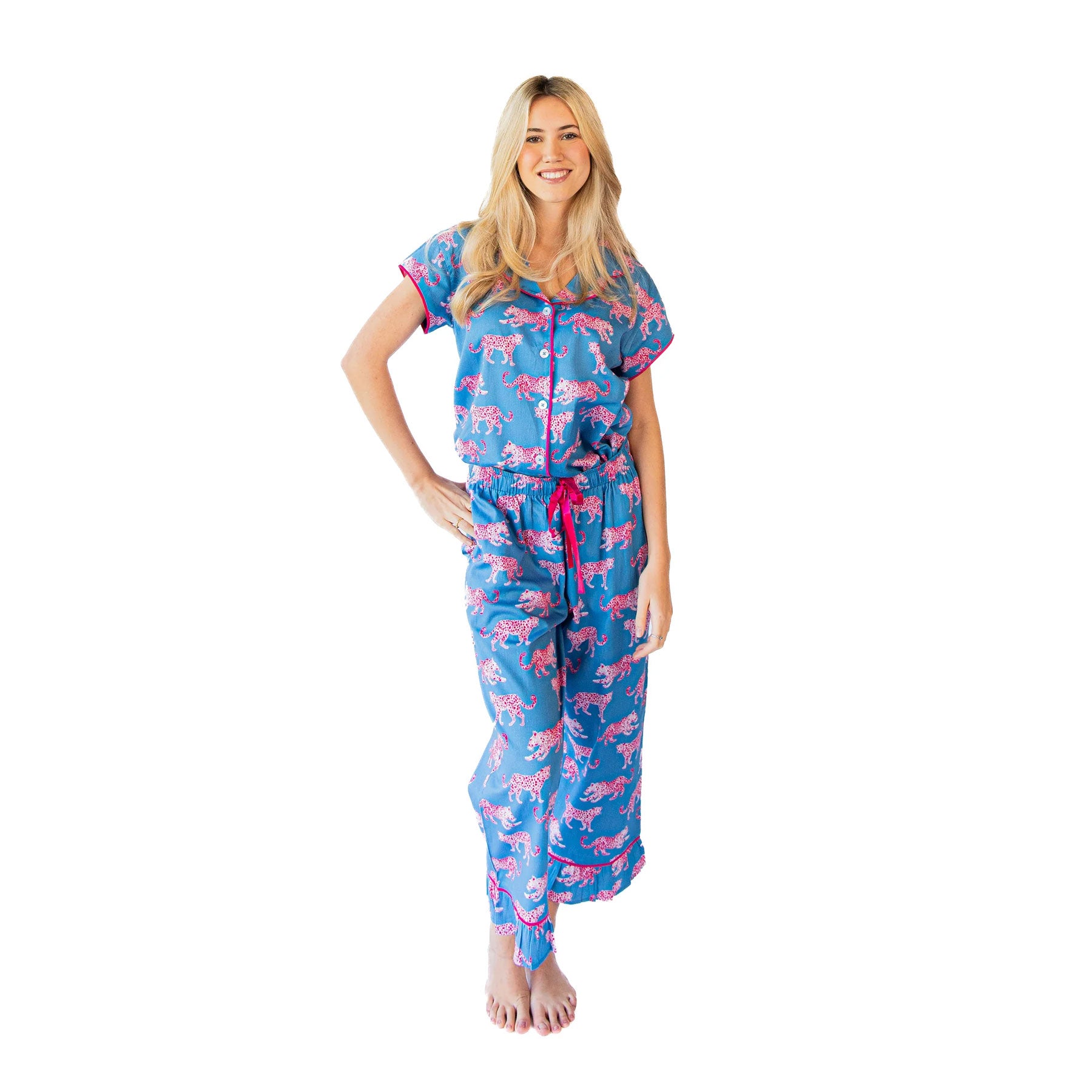 Pink Leopard Capri Pajama Sets